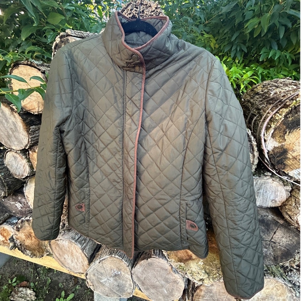 Lauren Ralph Lauren Jacket Polyester Quilted Crest Olive Green Preppy Equestrian